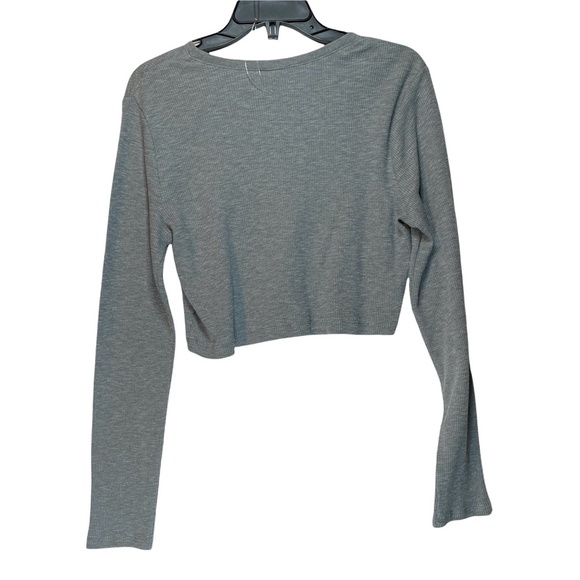 Wild Fable Crop Top Long Sleeve Grey Waffle Texture Size L - Picture 2 of 9